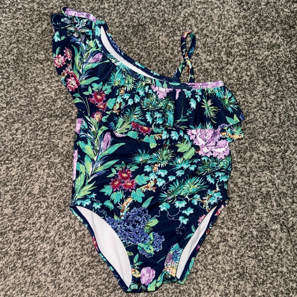 Janie & Jack Recycled Floral Ruffle Swimsuit - 18-24M blueprint floral